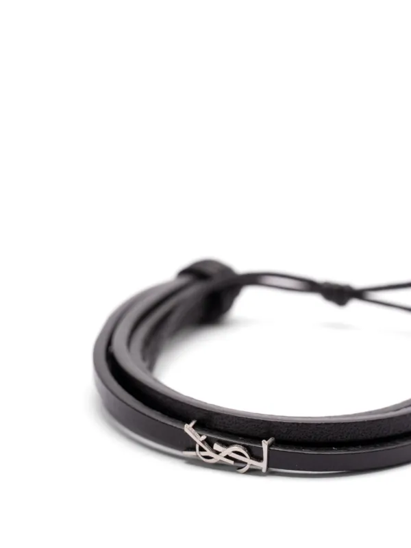 Saint Laurent Cassandre multi-strand Leather Bracelet | Black