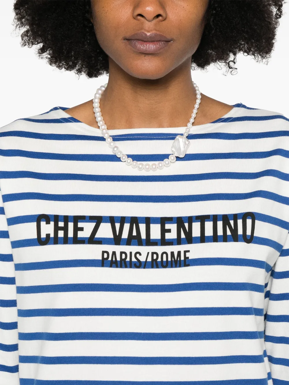 Shop Valentino Striped T-shirt In Blue