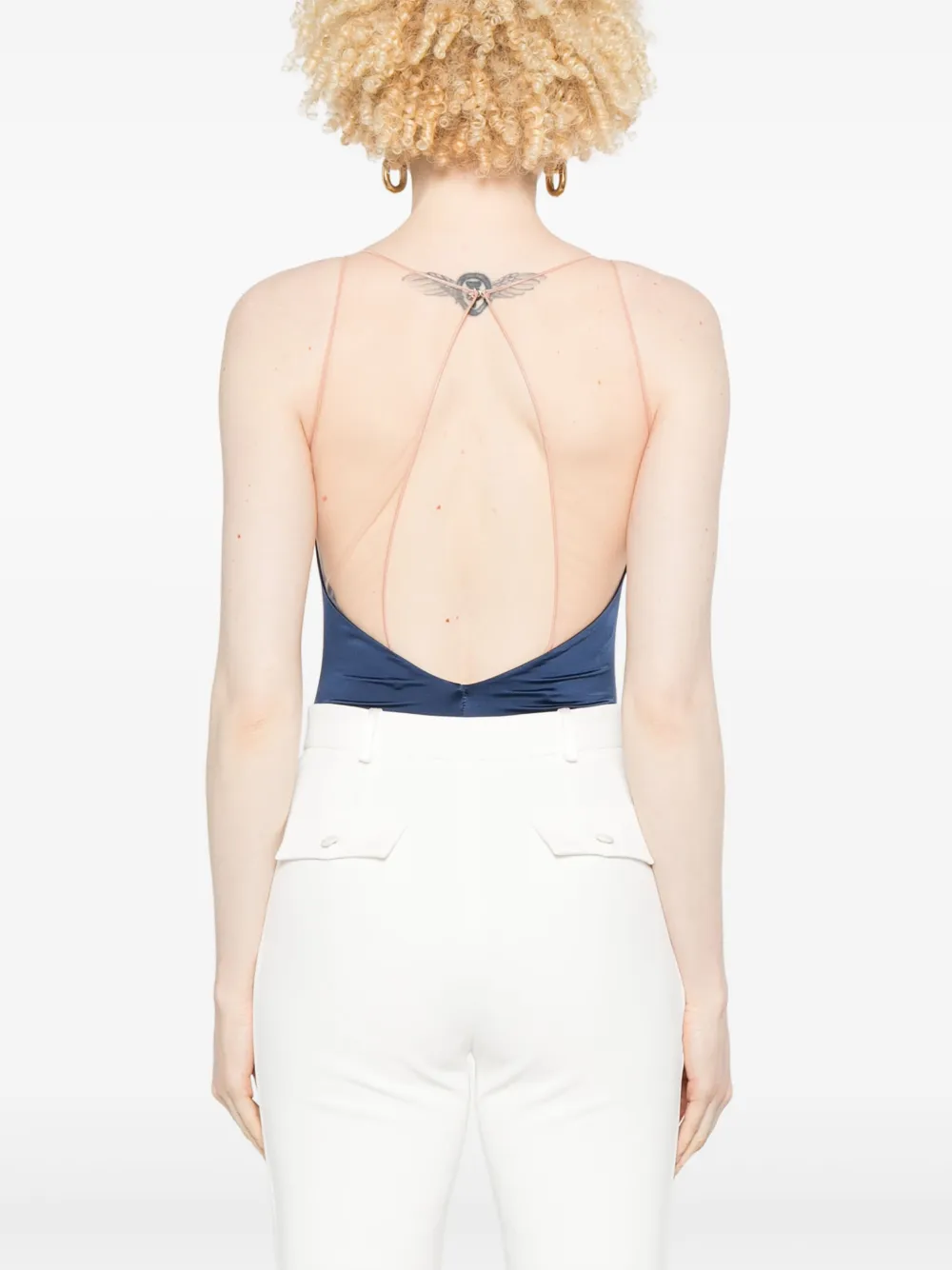 Elisabetta Franchi Tulle-straps Bodysuit In Blue