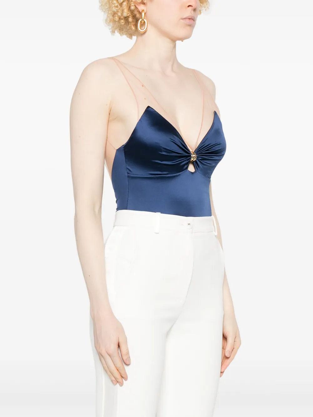 Elisabetta Franchi Tulle-straps Bodysuit In Blue