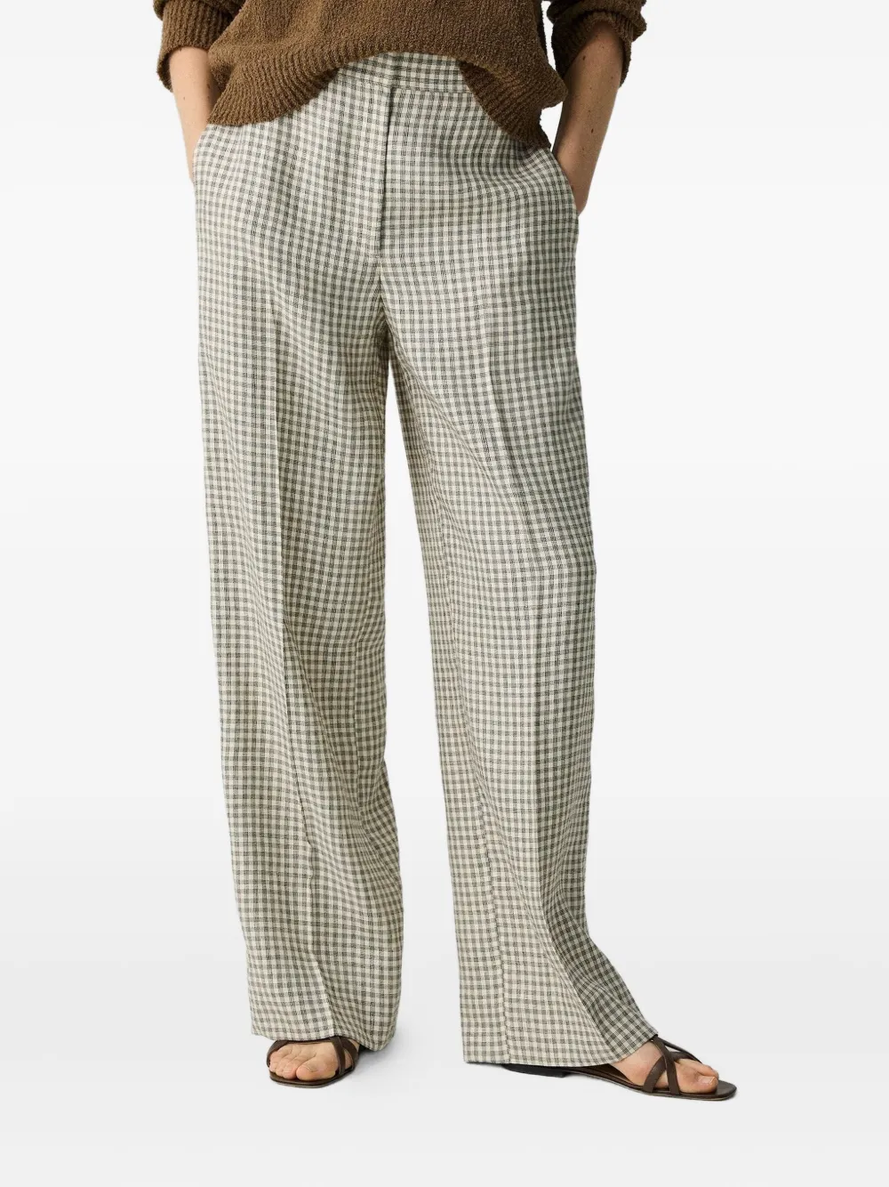 Theory gingham-check straight-leg trousers Beige