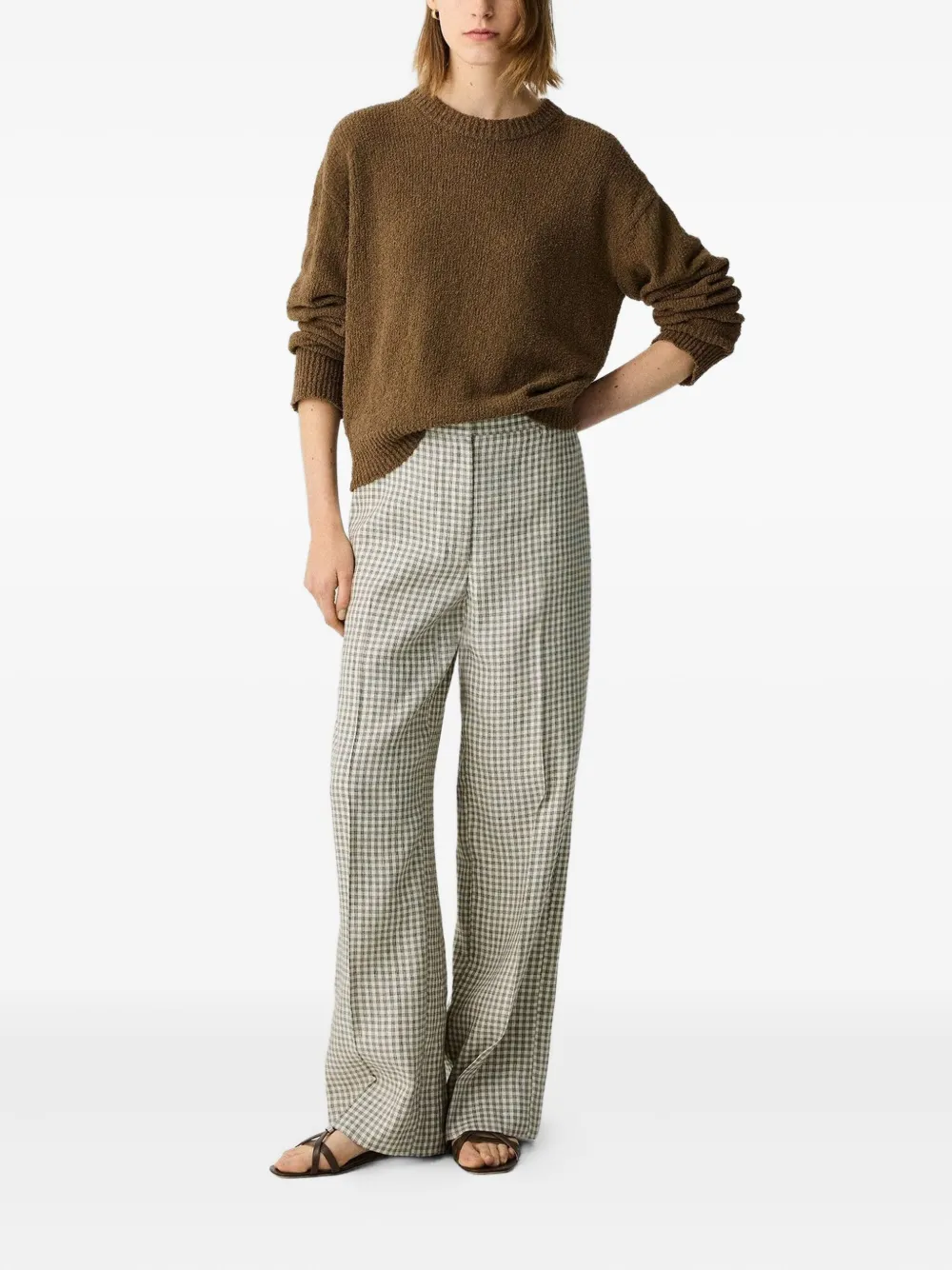 Theory gingham-check straight-leg trousers Beige