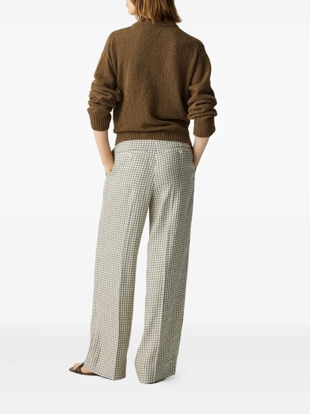 Theory gingham-check straight-leg trousers Beige