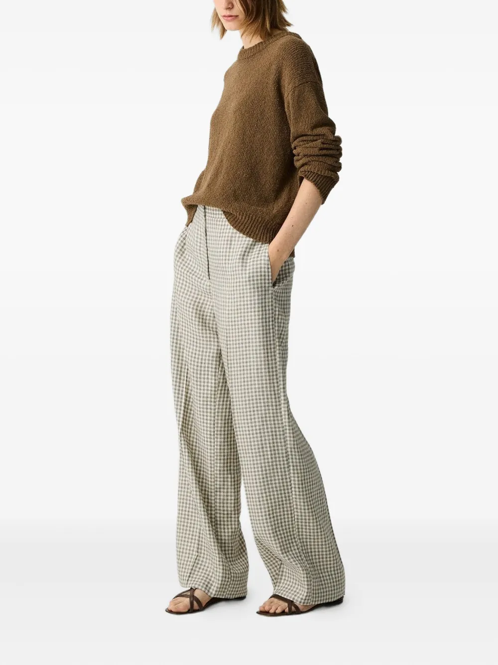 Theory gingham-check straight-leg trousers Beige