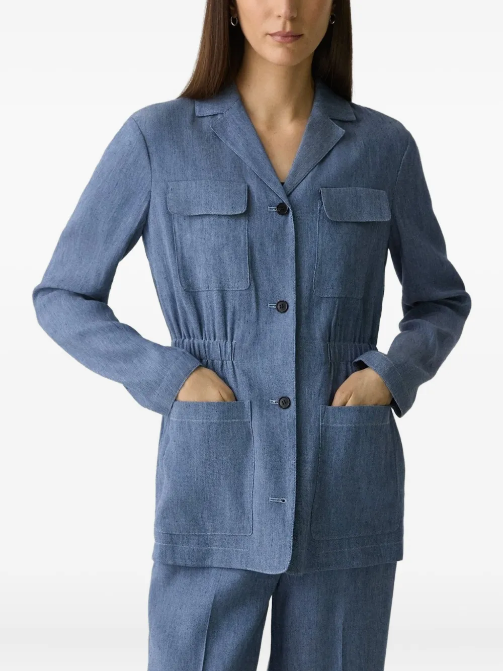 Theory Linnen jack met trekkoord Blauw