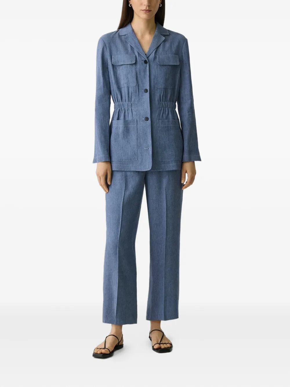 Theory Linnen jack met trekkoord Blauw
