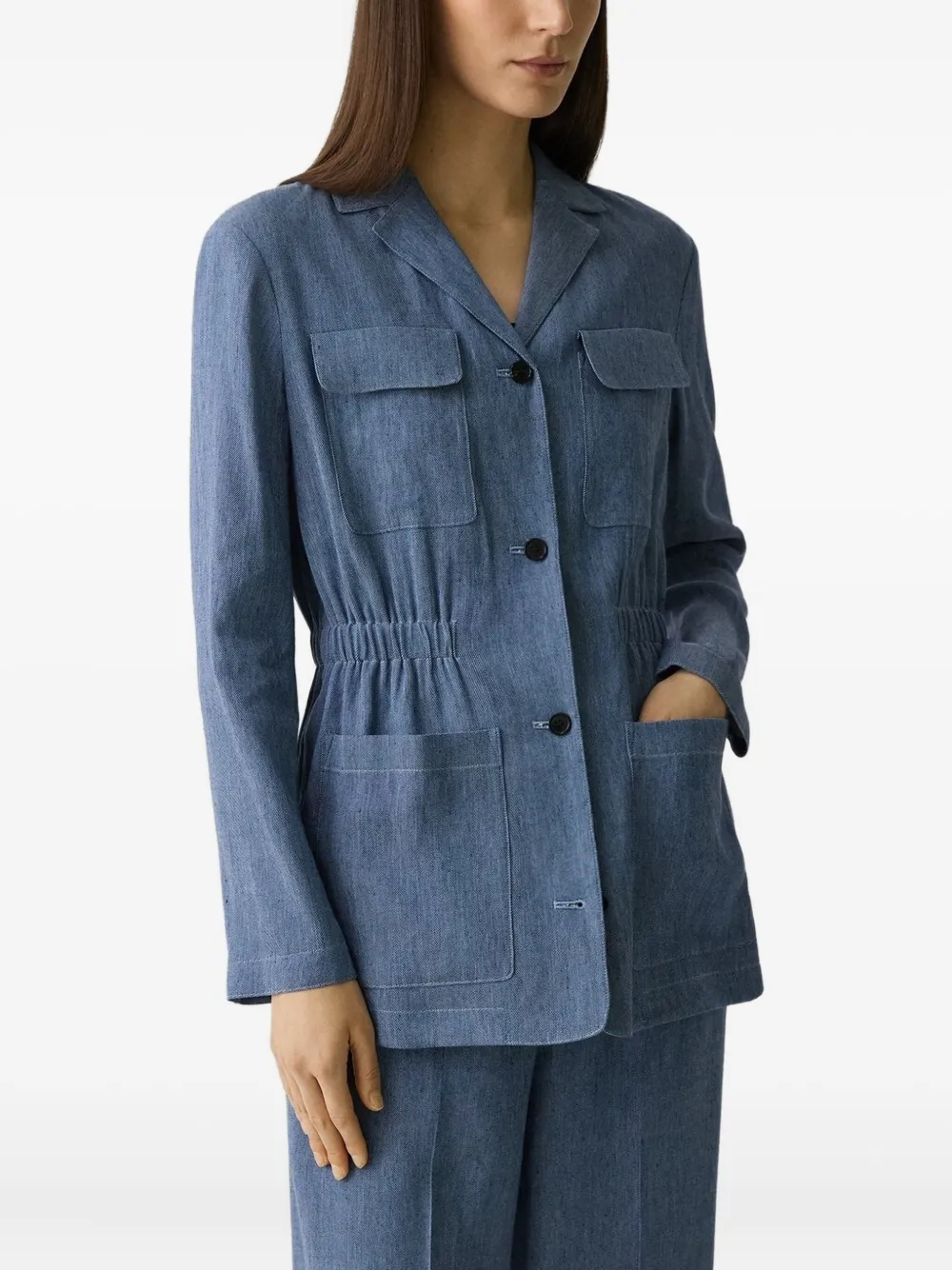 Theory Linnen jack met trekkoord Blauw