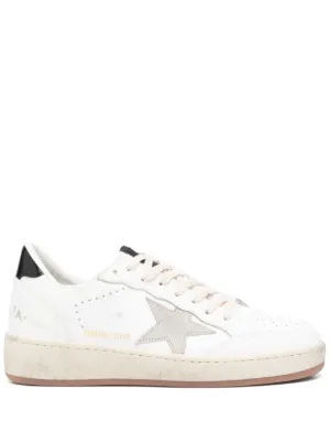 Golden Goose Ball Star trainers with ice-gray suede star and glossy black leather heels tab