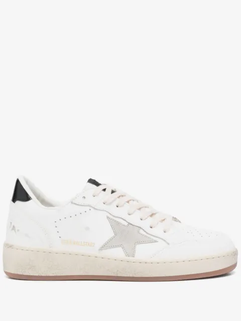 Golden Goose Ball Star trainers with ice-gray suede star and glossy black leather heels tab