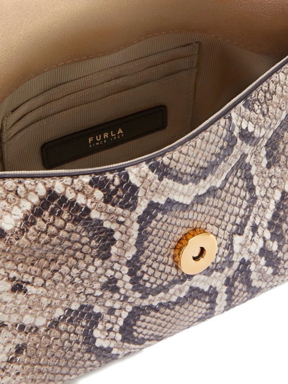 Furla Schoudertas met slangen-effect en omslag Beige