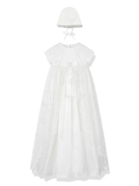 Sarah Louise lace-detailed christening dress and bonnet set