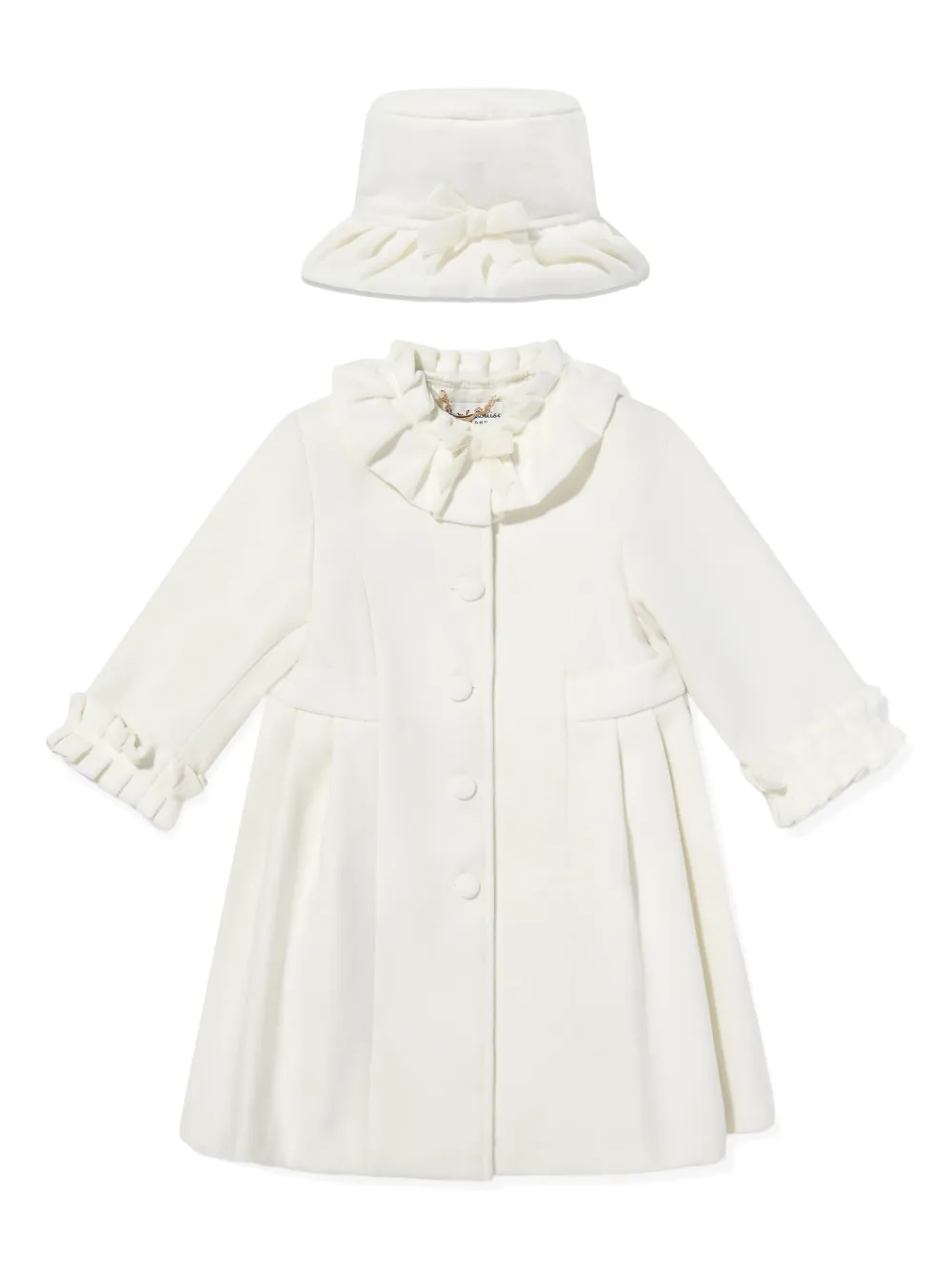 Sarah Louise ruffled hat coat set - Bianco