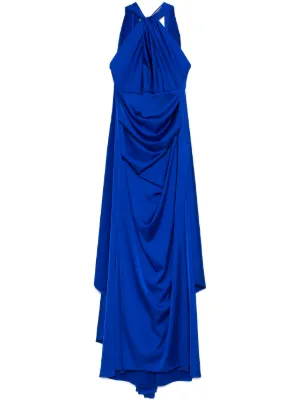 cobalt blue knit dress Vara Satin Maxi Wrap Dress - Dusty Blue