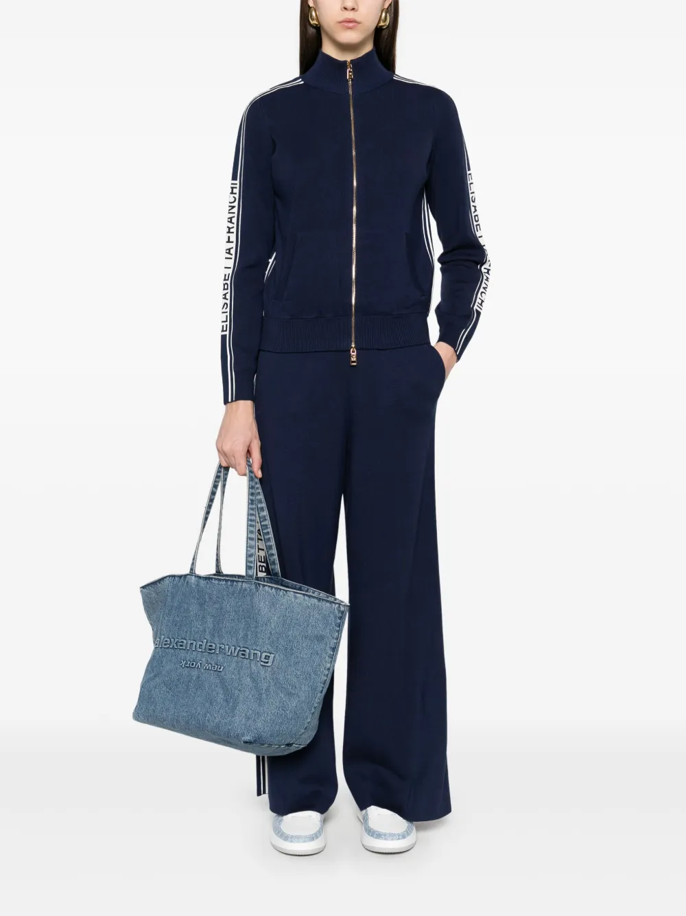 Elisabetta Franchi Broek met contrasterende banden - Blauw