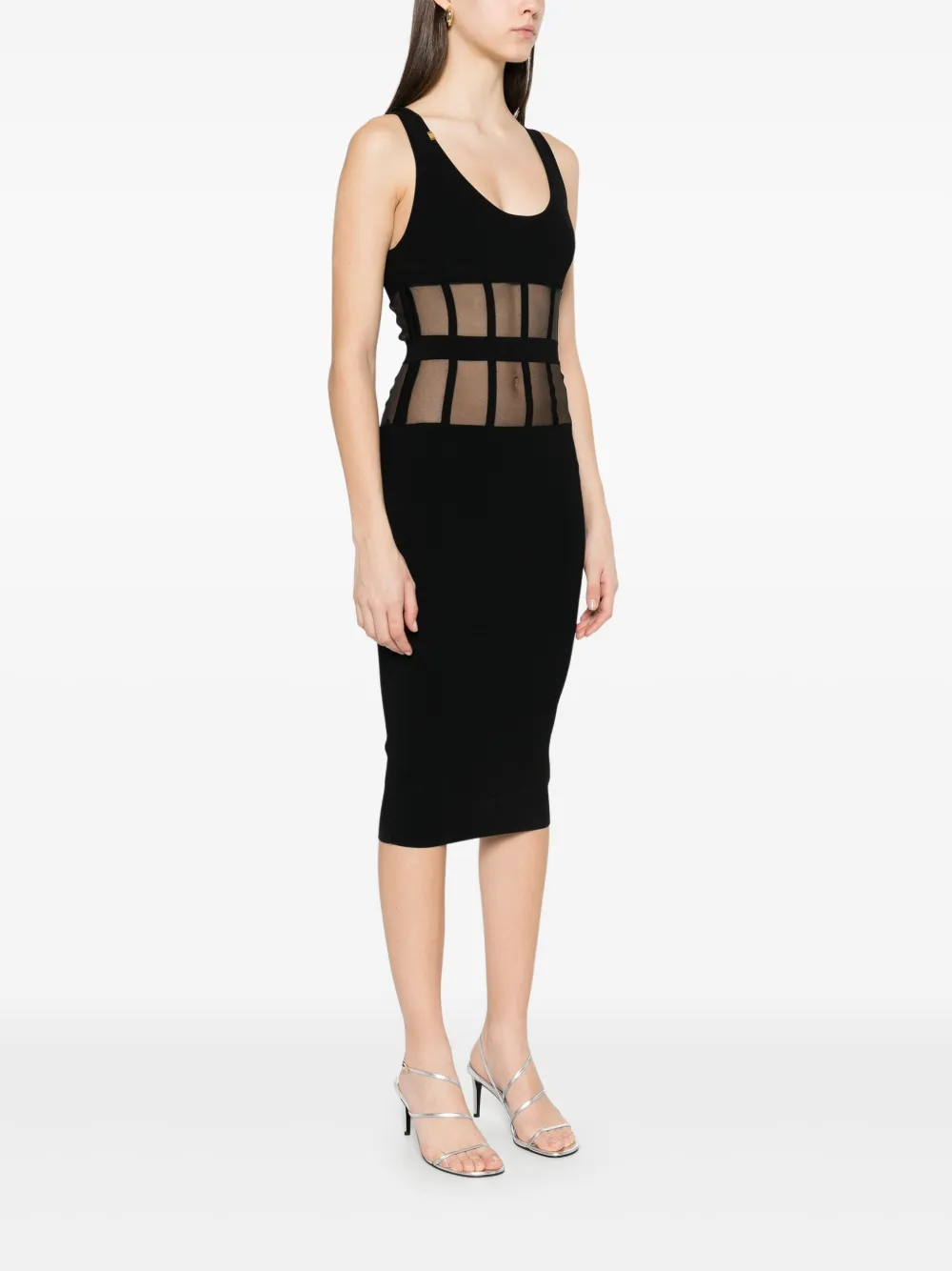 Elisabetta Franchi Midi-jurk met korset geslepen details Zwart
