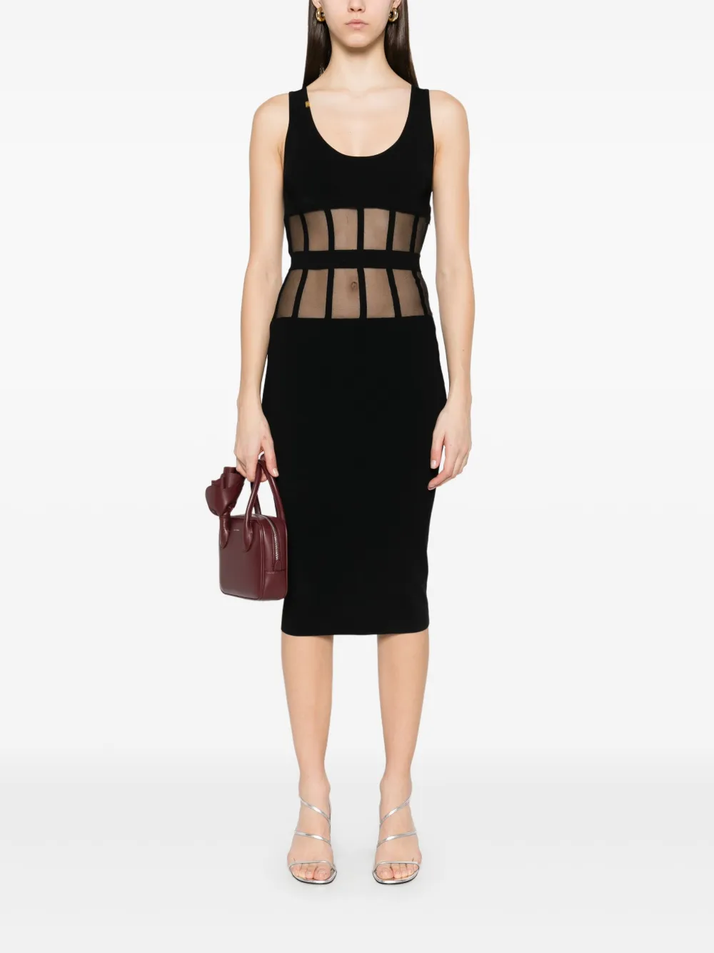 Elisabetta Franchi Midi-jurk met korset geslepen details - Zwart