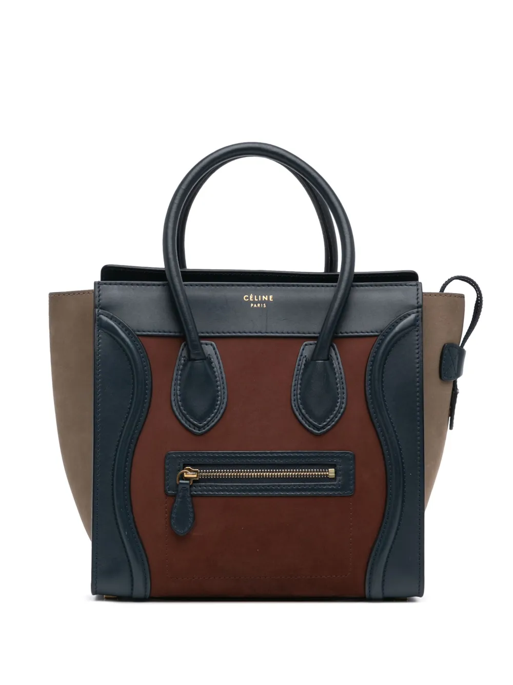 Pre-owned Celine 2012 Micro Suede Tricolor Luggage Tote Bag In Brown
