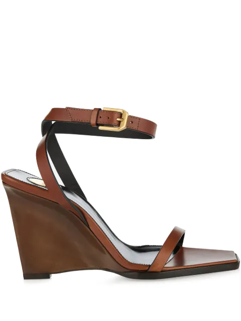 Saint Laurent 90mm May leather ankle-strap wedge sandals