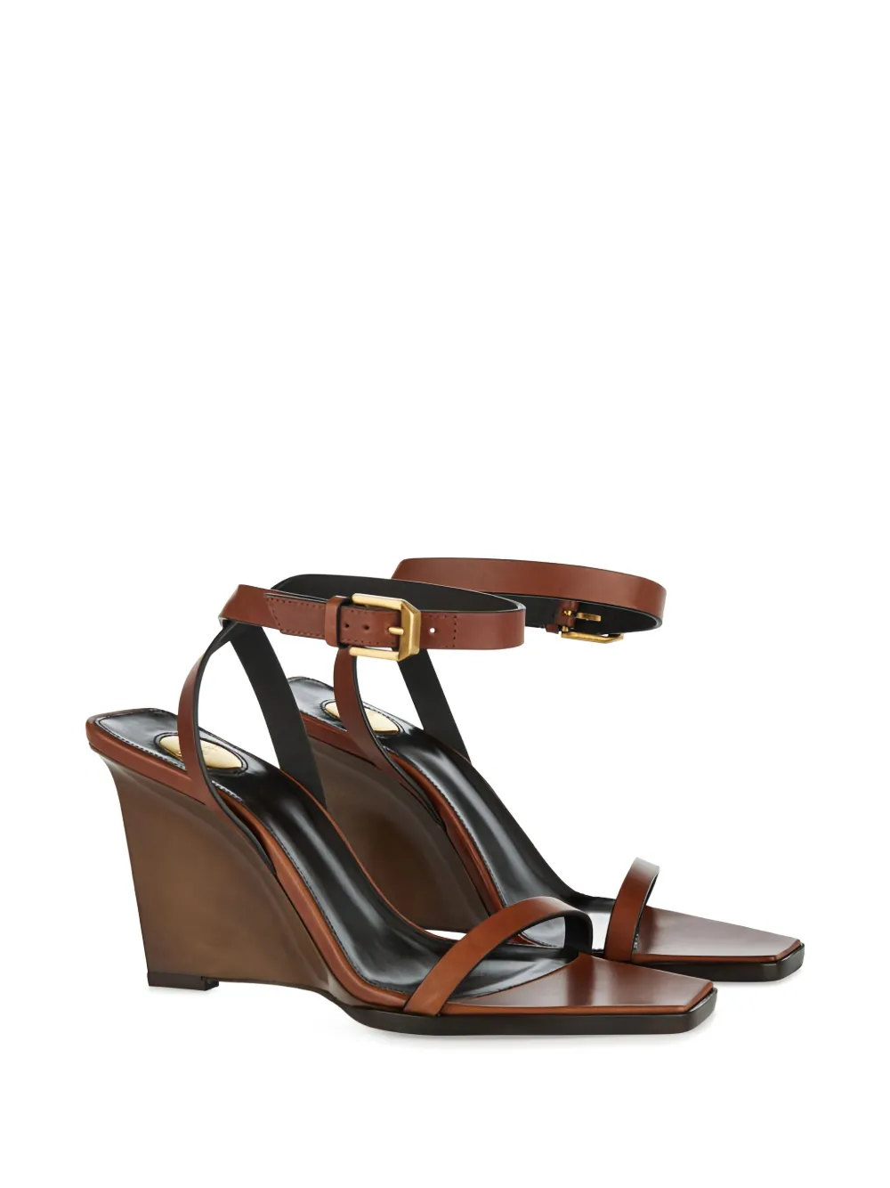 Saint Laurent 90mm May leather ankle-strap wedge sandals Brown