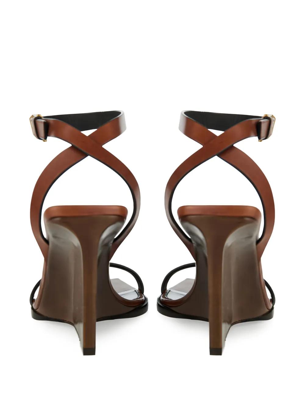 Saint Laurent 90mm May leather ankle-strap wedge sandals Brown