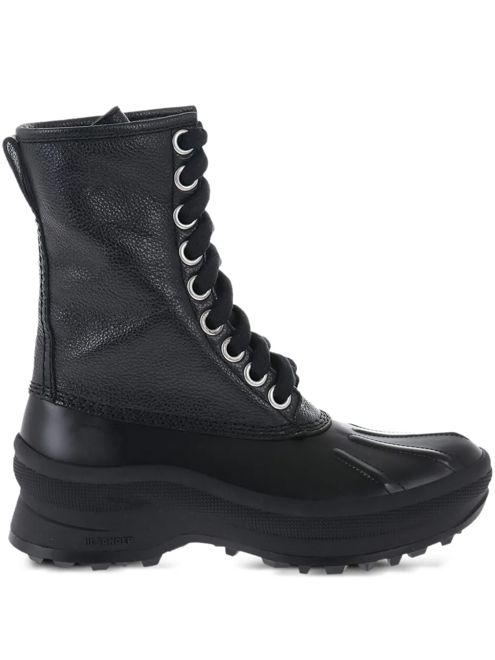 Jil Sander Leren combat boots Zwart