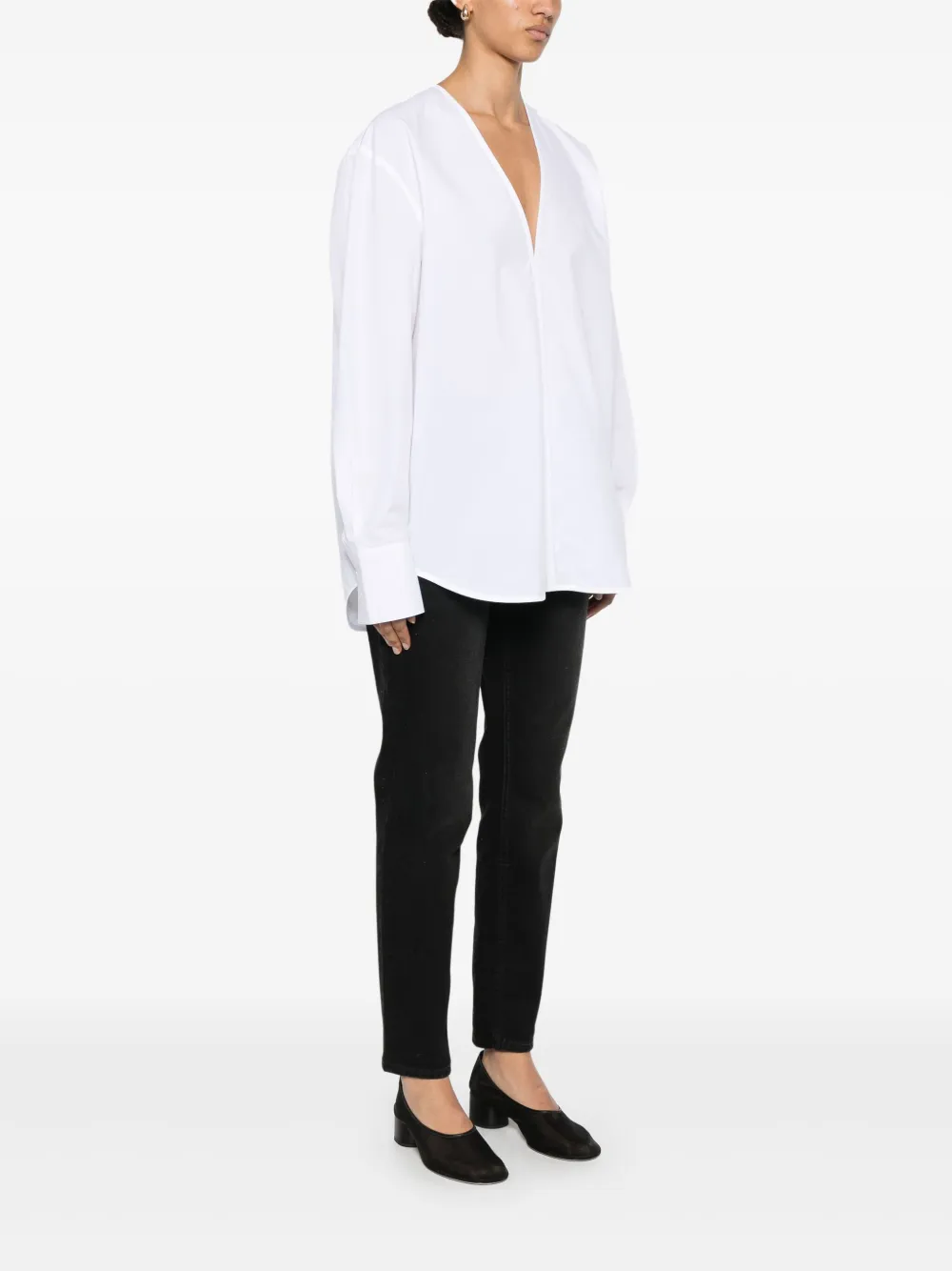 Totême Cotton Shirt With Buttoned Cuffs And Curved Hem In White
