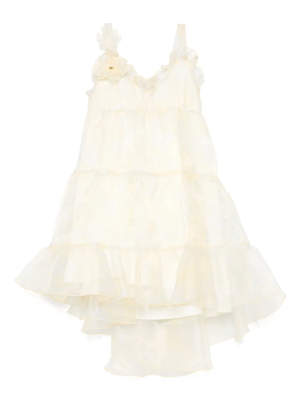 Shop Elisabetta Franchi La Mia Bambina Floral-apliqué Organza Dress In Yellow