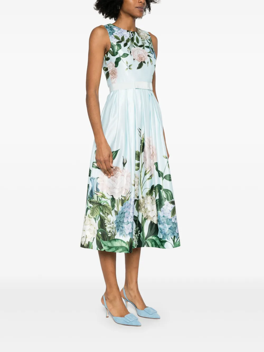 NISSA Taffeta midi-jurk met bloemenprint Blauw