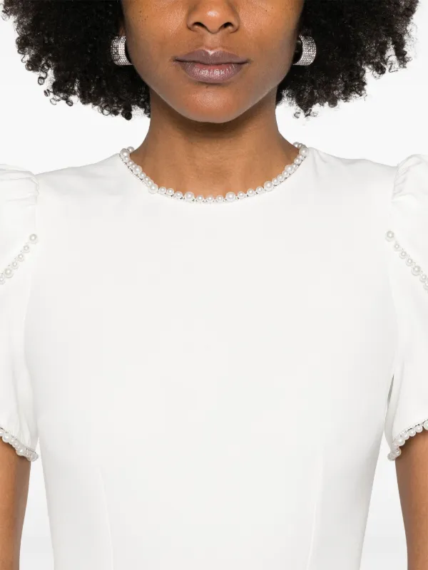 NISSA faux-pearl Detailed Midi Dress | White | FARFETCH