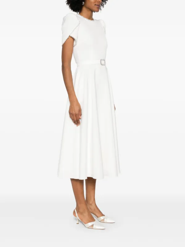NISSA faux-pearl Detailed Midi Dress | White | FARFETCH