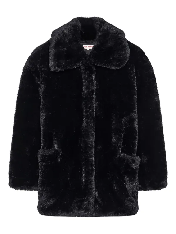 Collar Fake Fur Mantel Schwarz Black Mink Oversized Coat With