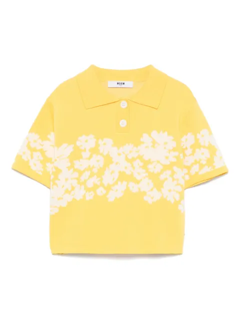 MSGM Kids playera tipo polo con motivo floral en intarsia