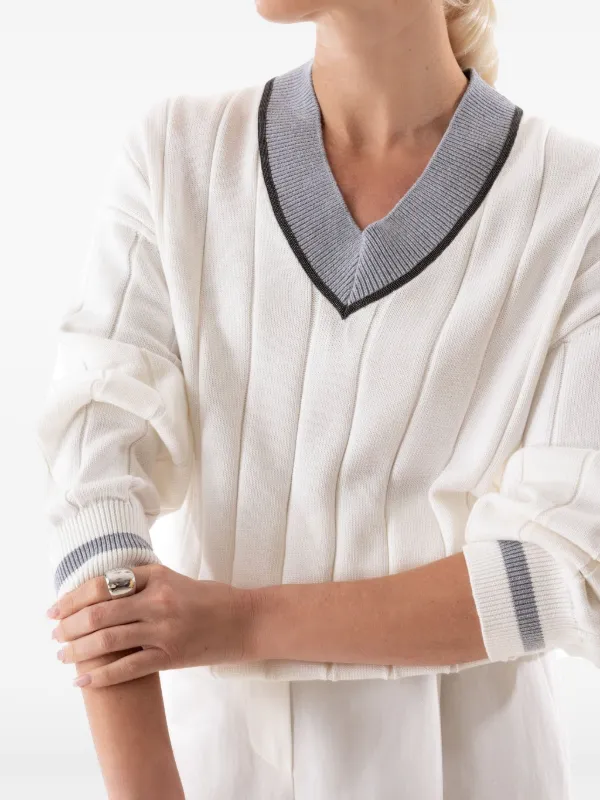 Brunello Cucinelli Monili-trim Sweater | White | FARFETCH