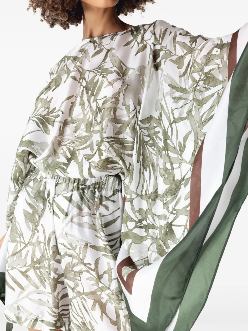 Brunello Cucinelli Silk Pongee Herbarium Print Blouse In Neutrals