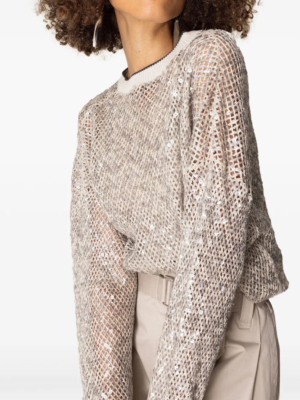 Brunello Cucinelli Opengebreide trui met metallic afwerking Grijs