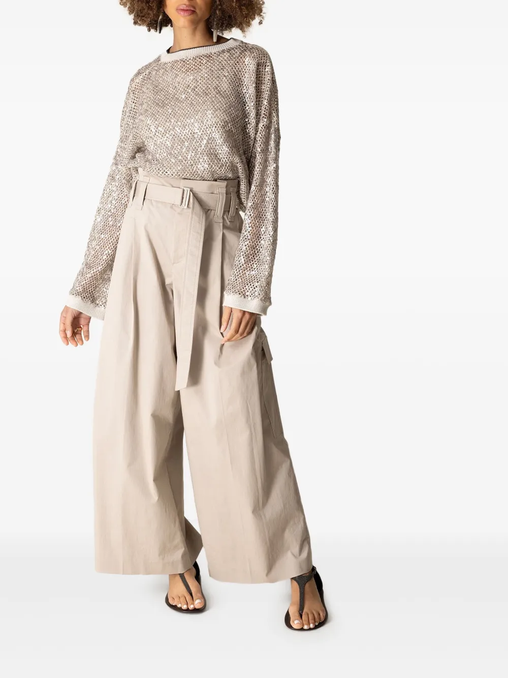 Brunello Cucinelli Opengebreide trui met metallic afwerking Grijs