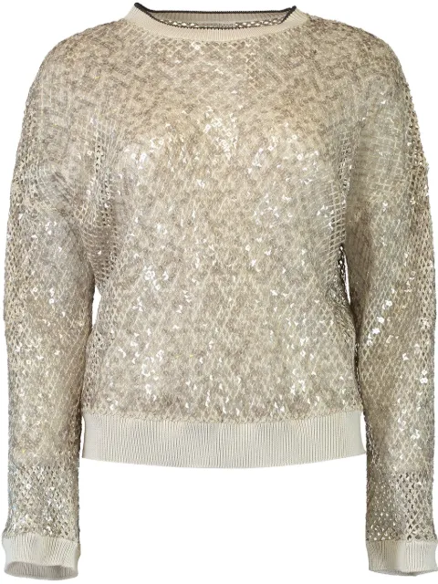 Brunello Cucinelli metallic-finish open-knit sweater
