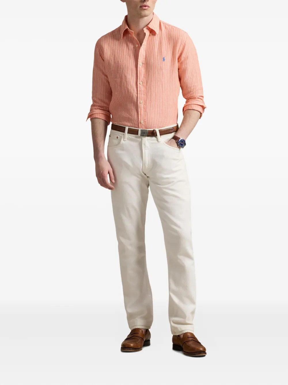 Polo Ralph Lauren Gestreept linnen overhemd Oranje