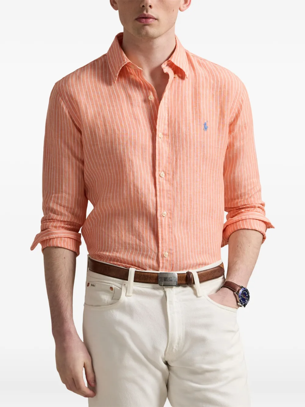 Polo Ralph Lauren Gestreept linnen overhemd Oranje