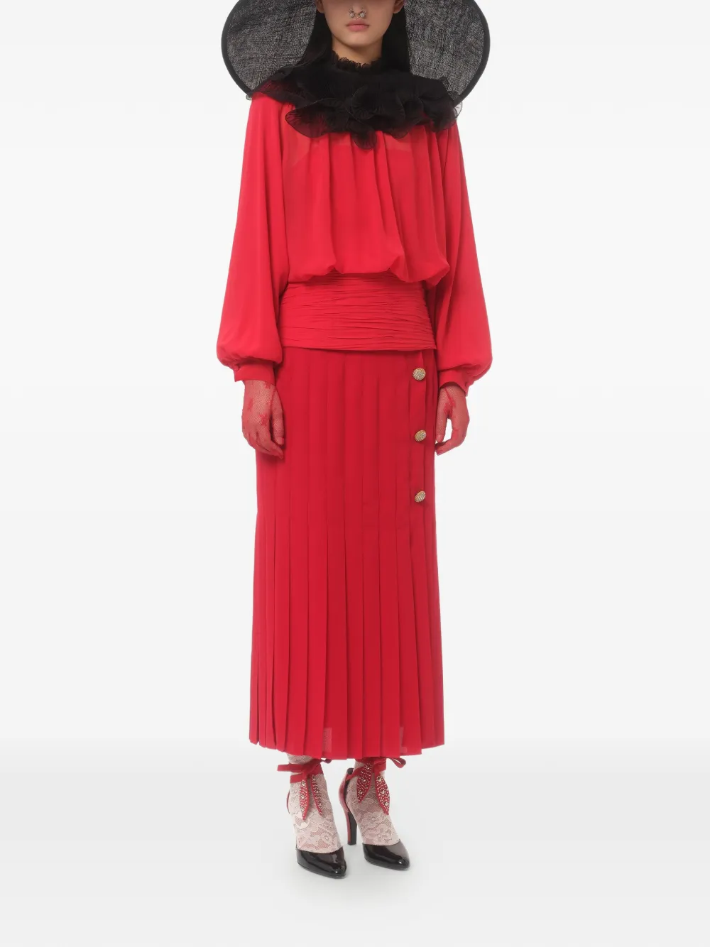  Valentino Garavani Light Georgette Blouse - Red 