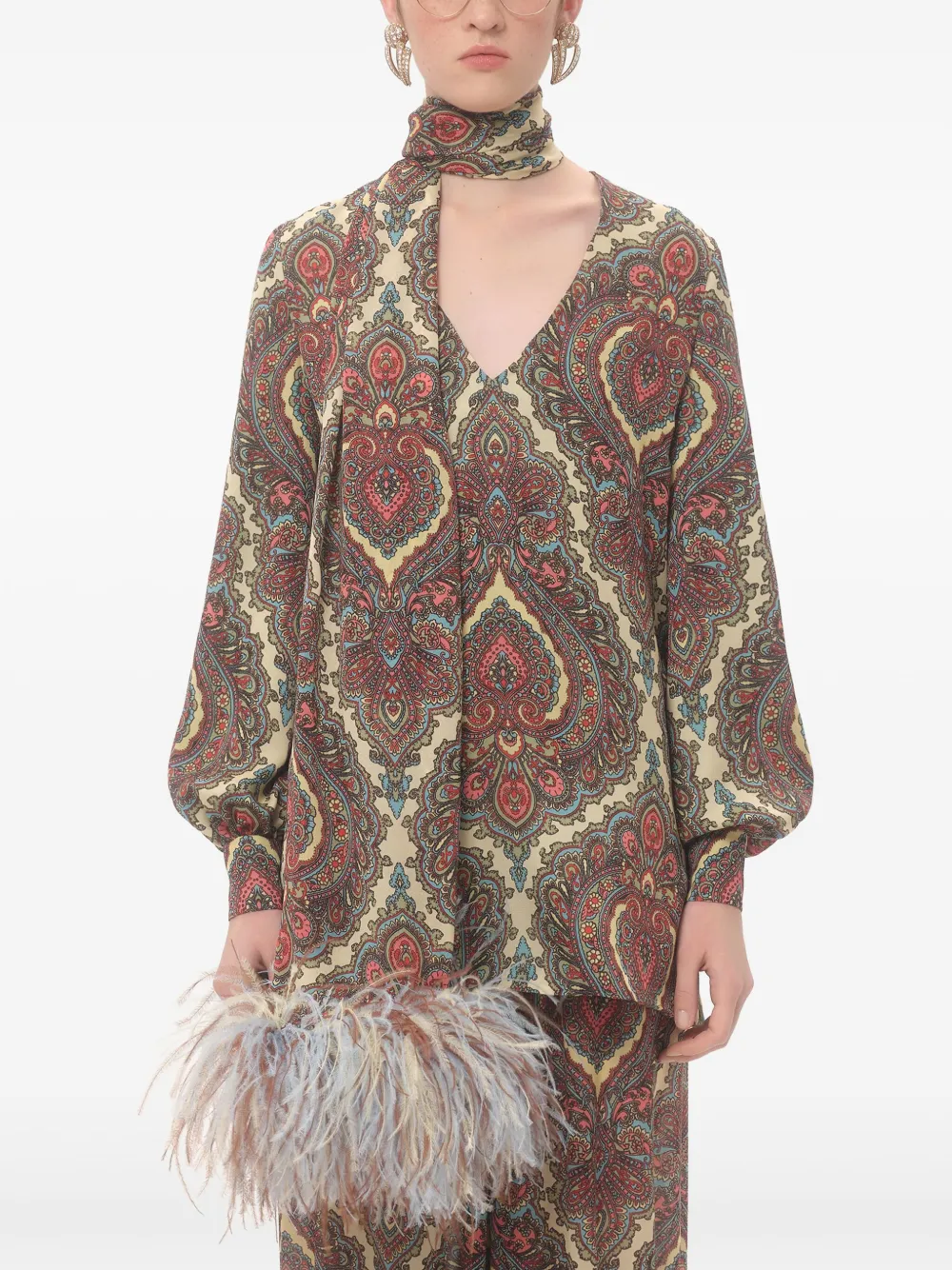 Valentino Garavani Blouse met Voyage Imaginaire-print Beige