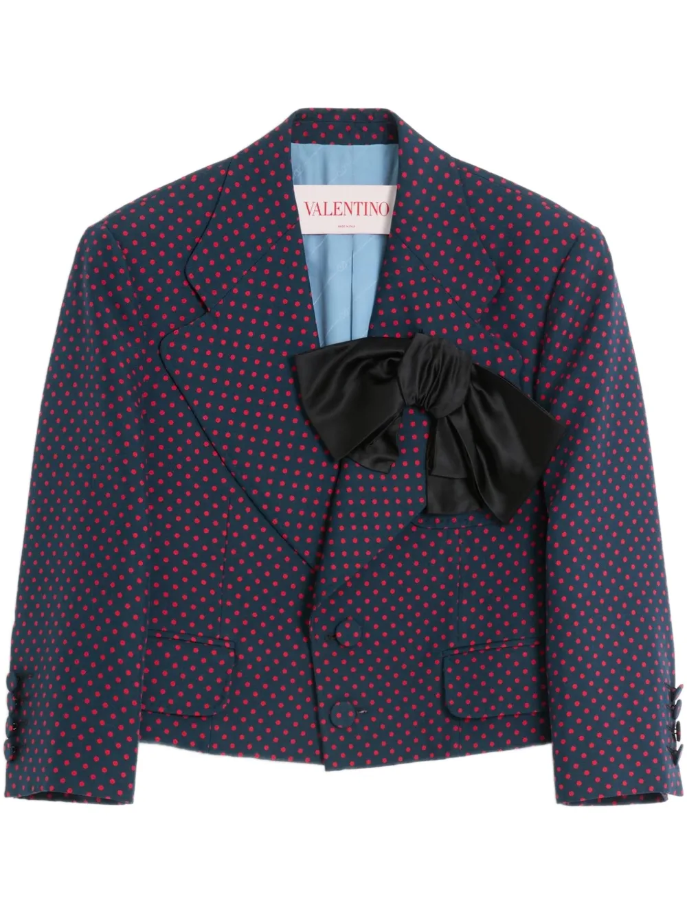Valentino Silk Bow-detail Polka-dot Blazer In Blau