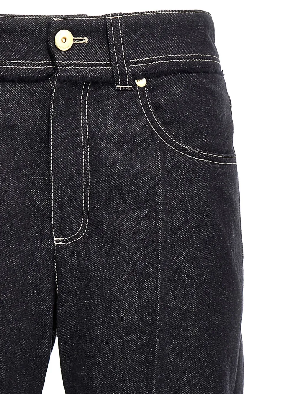 Brunello Cucinelli Women Crop Denim Trousers With Turn-ups In Blue