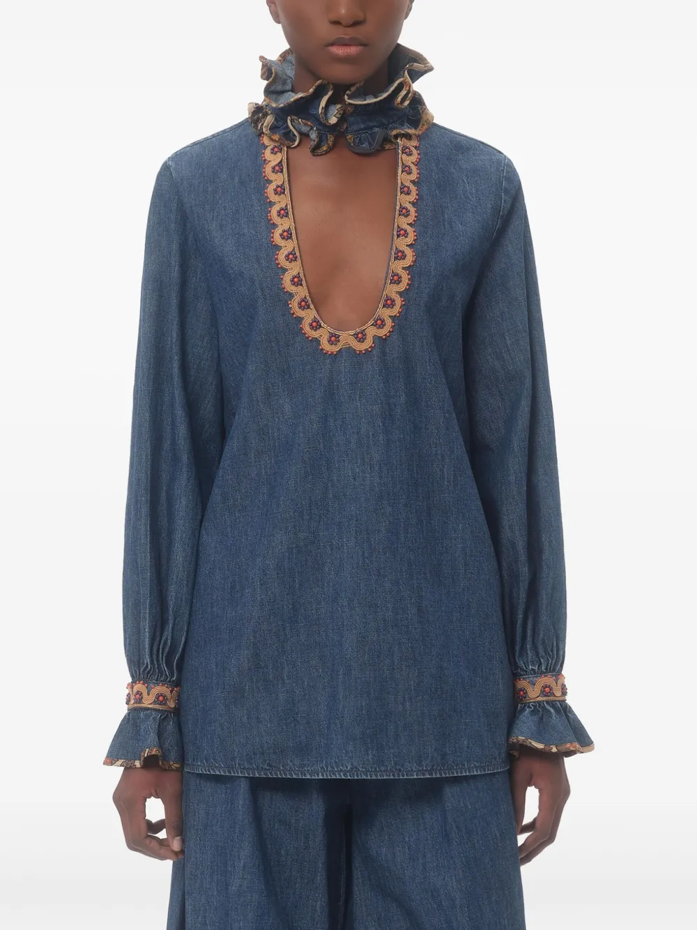 Valentino Garavani Chambray blouse met borduurwerk Blauw