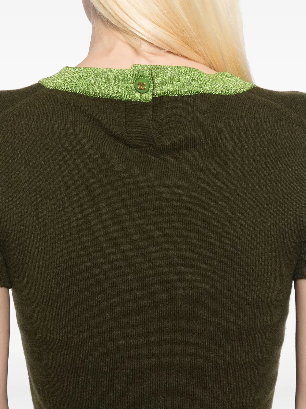 Pre-owned Chanel 1996 Ensemble Cardigan Short Sleeve Top In Green