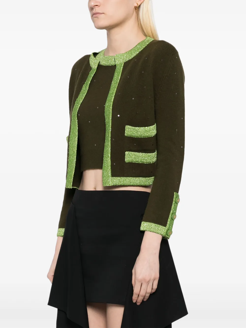 Pre-owned Chanel 1996 Ensemble Cardigan Short Sleeve Top In Green