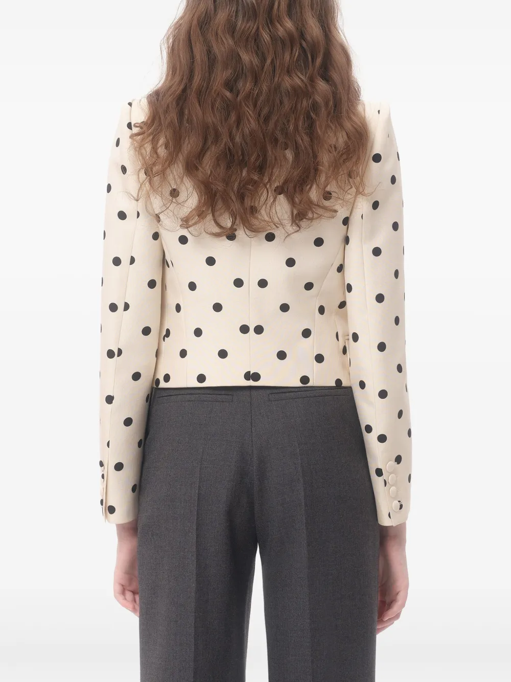 Valentino Bow-embellished Polka-dot Silk-shantung Jacket In Neutrals