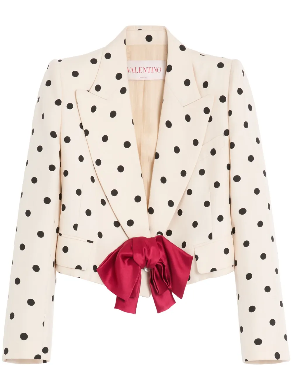 Valentino Bow-embellished Polka-dot Silk-shantung Jacket In Neutrals