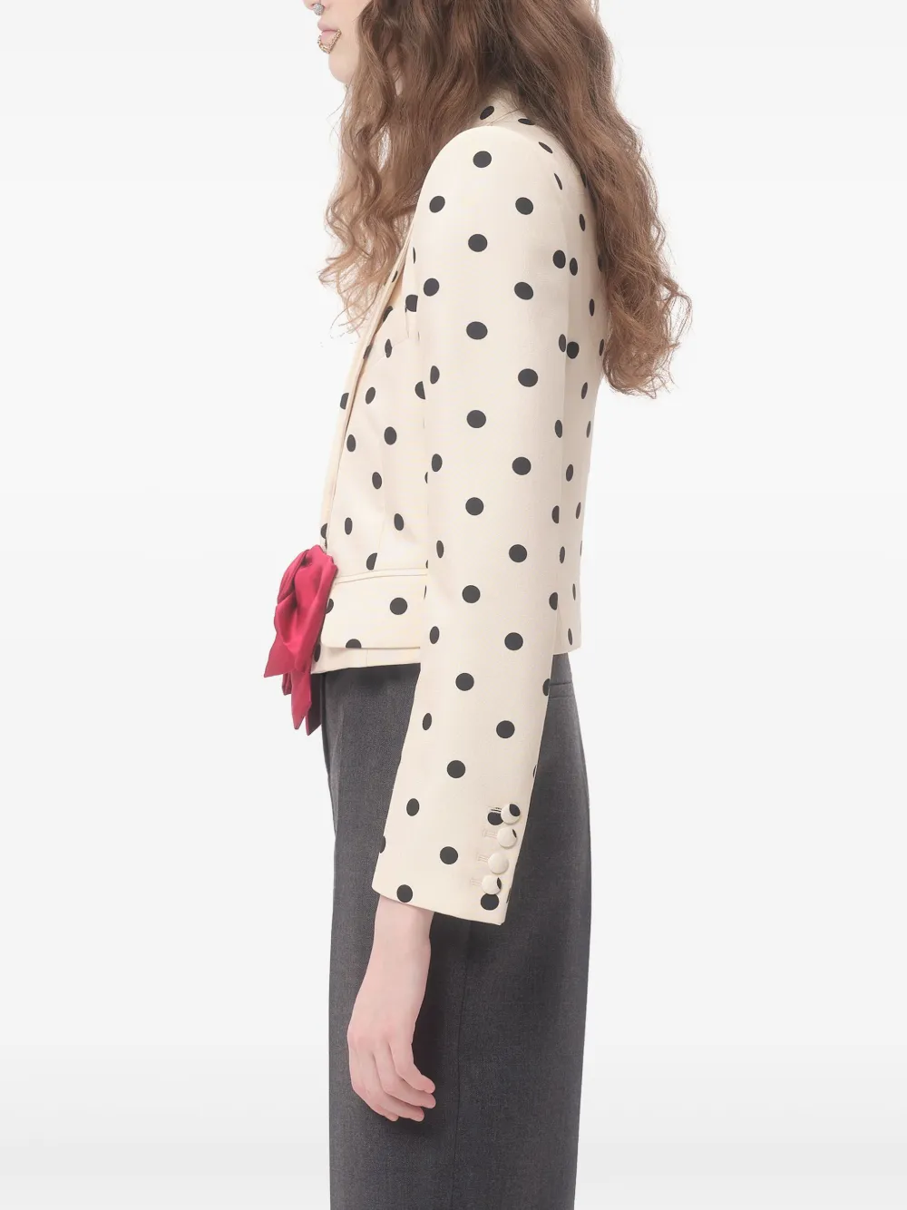Valentino Bow-embellished Polka-dot Silk-shantung Jacket In Neutrals