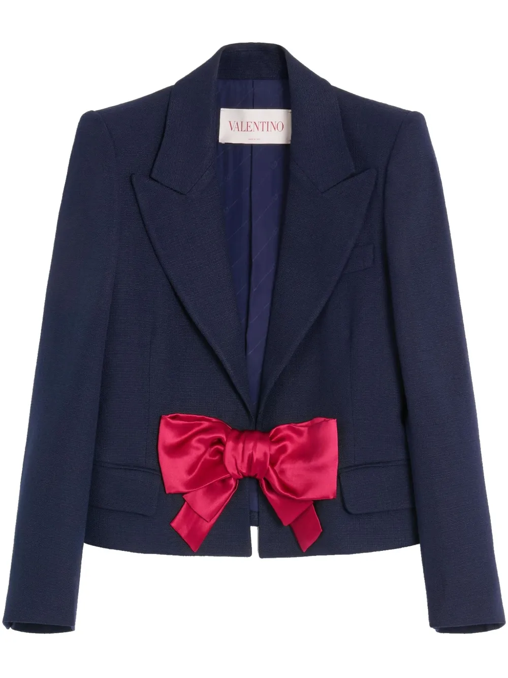 Valentino Tailored Bow-detail Jacket Crafted From Lightweight Viscose In Blau